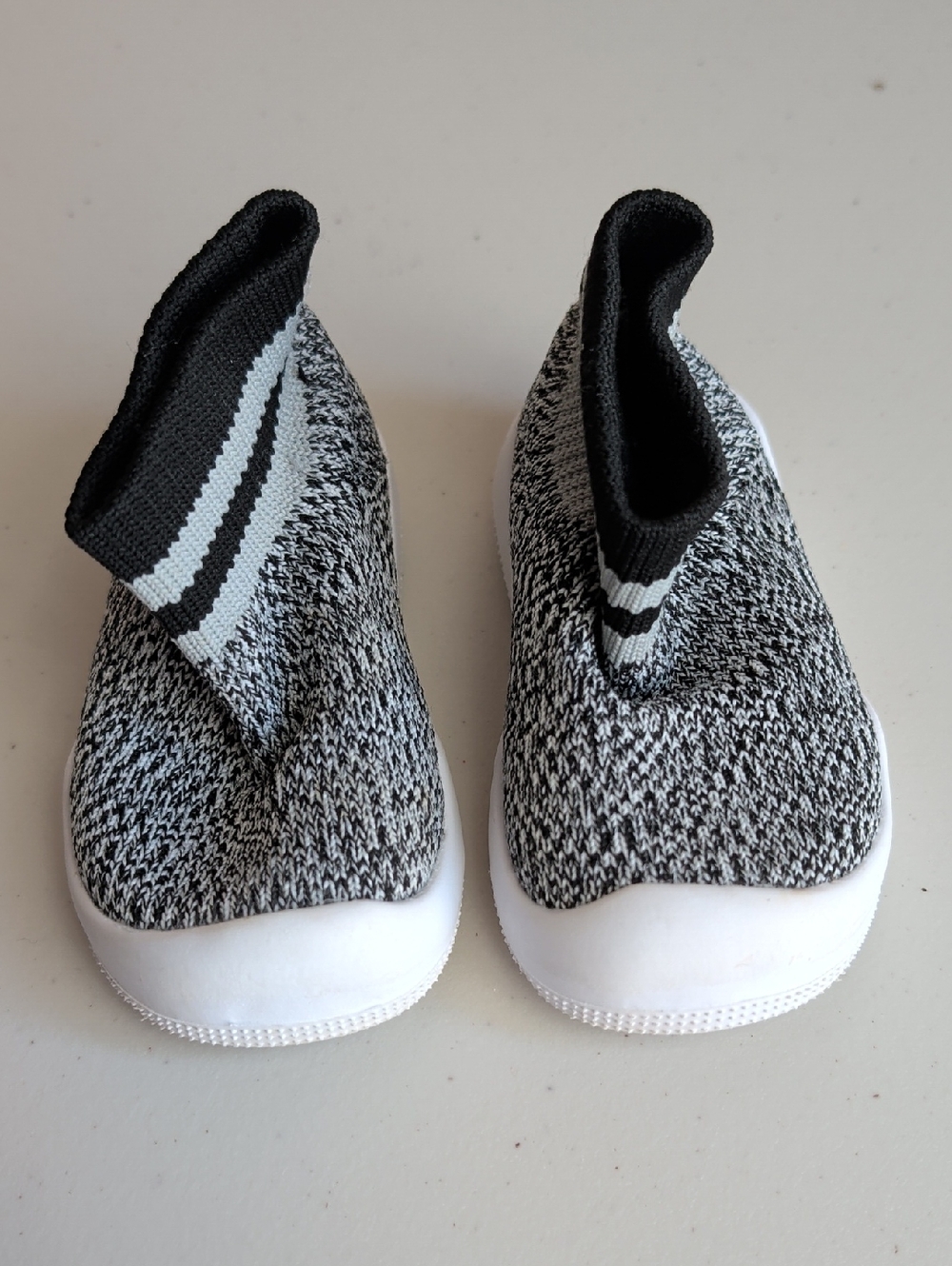 Kids Black & White Knit Slip-On Shoes
